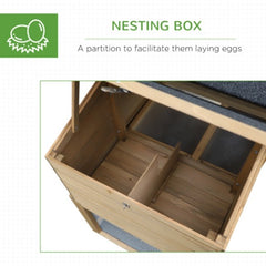 PawHut 69 Wooden Chicken Coop, Poultry Cage Hen House With Connecting Ramp, Removable Tray, Ventilated Window And Nesting Box, Natural