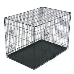 42 Inch Iron Foldable With Divider Plastic Tray Black Dog And Cat Cage