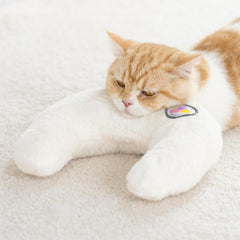 MEWOOFUN U-Shaped Orthopedic Pet Pillow - 10.6x9.8 Inch Fluffy Support Pillow For Cat & Puppy Joint Relief White