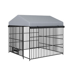 Large Dog Kennel Outdoor Pet Pens Dogs Run Enclosure Animal Hutch Metal Coop Fence With Roof Cover 6.6L X 6.6W X 6.4H