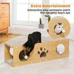 MUlti-Hole Fun Cat Tunnel With Scratching Board And Game Pom Pom Cat Tunnel House, Interactive Cat Scratching House, Self-improvement Drilling Hole Teaser, Must-have For Multi-Cat Families