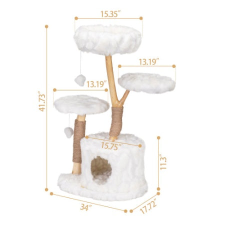 Modern Cat Tree, Natural Branch Cat Tower, Luxury Cat Condo, Indoor Cat Furniture, Kitten Cat Gift, White