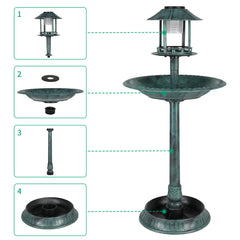 Dark Green With Solar Lights, Bird Bath Tub