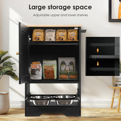 Feeding Station With 1 Locker, Pet Feeding Station With 2 Overhead Dog Bowls, Side Hooks, Anti-Tipping Kit, Concealed Pet Feeding Station For Feeding And Drinking, Black