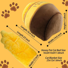 Honey Pot Cat Cave Bed For Indoor Cats - Machine Washable Removable Cushion, Cozy Pet Nest With Thick Sponge, Christmas Gift For Cat Lovers, Small Breeds & Puppy Bed Accessories
