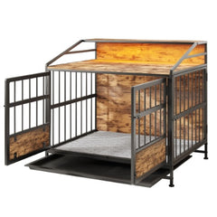 Multi-function Furniture Style Dog Crates With Storage, Dog Crate Furniture Large Wooden Dog Kennel With Double Doors, For Large Medium Dog Indoor, Brown