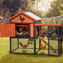 Durable Wood And Iron Chicken Coop With Runway And Waterproof Roof, Suitable For 5-7 Chickens, Built-in Nesting Box