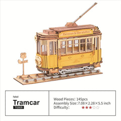 ROBOTIME 3D Puzzle Tram Car Wooden Model Kits For Adult To Build Your Own Laser Cut Jigsaw Building Construction Crafts Kits And Best Birthday Gifts TG505