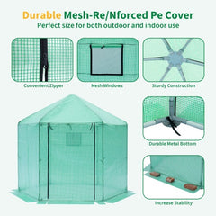 Walk In Greenhouse Hexagonal Upgrade Reinforced Frame Heavy Duty Plastic Greenhouse Reinforced Thickened Waterproof Insulation 9.2x8.1 Ft