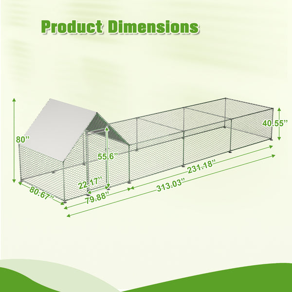 Metal Chicken Coop,Walk-in Chicken Run,Poultry Chicken Hen Pen Cage,Rabbits Duck Cages,With Cover