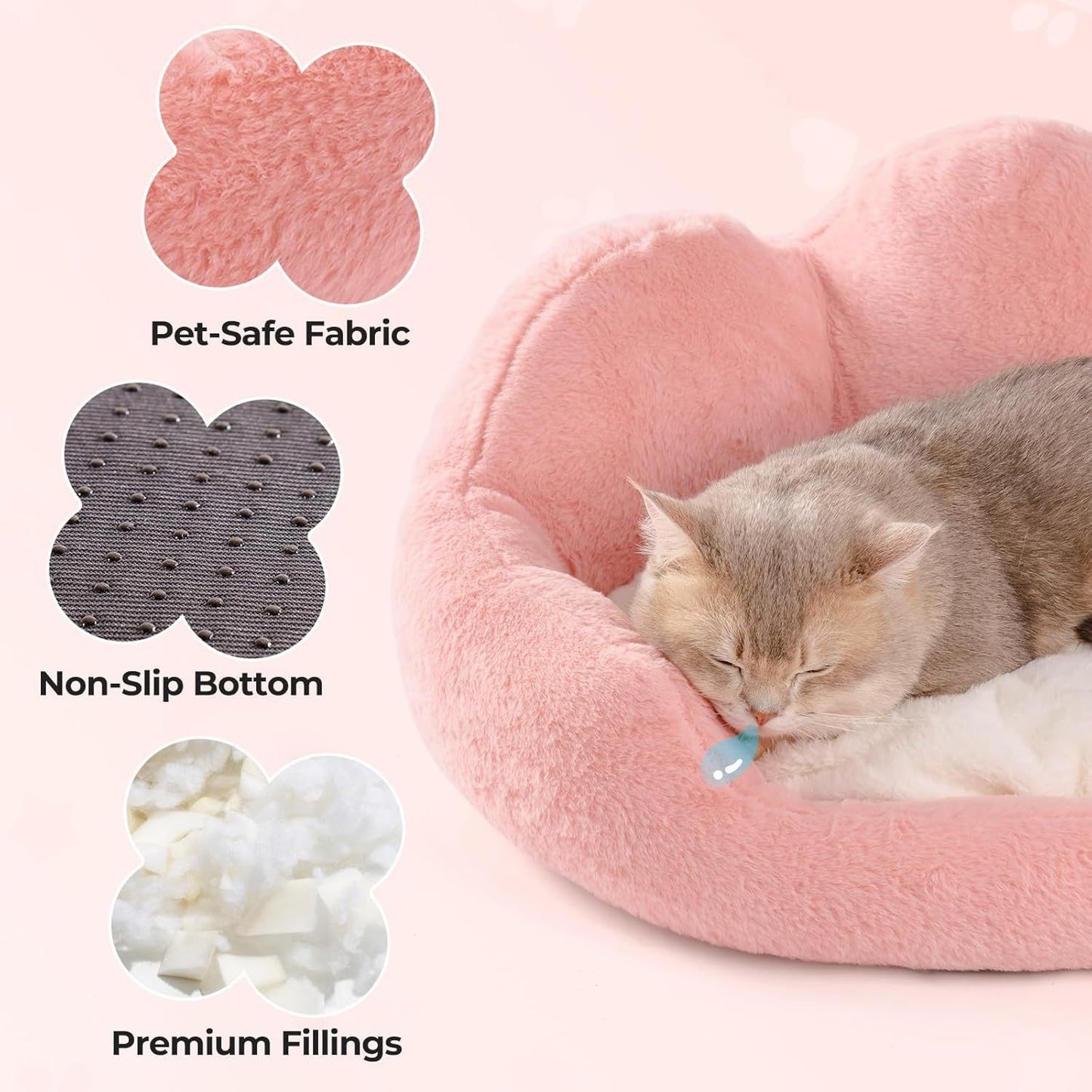 MEWOOFUN Fluffy Cat Couch Bed - Washable Round Pet Sofa With Non-Slip Bottom For Indoor Cats & Small Dogs 23'', Pink