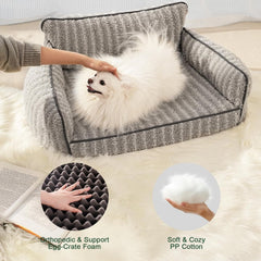 MEWOOFUN Orthopedic Pet Sofa - Supportive Bed For Small Medium Dogs & Cats, Anti-Slip Couch With Removable Cover, Grey, Large