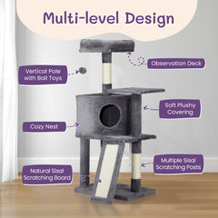 47inch, Dark Grey, Cat Scratcher, Trapezoidal Cat House, Cat Climbing Frame