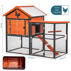 Durable Wood And Iron Chicken Coop With Runway And Waterproof Roof, Suitable For 5-7 Chickens, Built-in Nesting Box