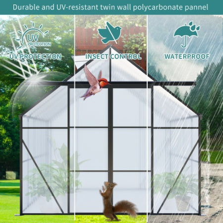 8x10FT Double Door Polycarbonate Greenhouse Raised Base And Anchor Aluminum Heavy Duty Walk-in Greenhouses For Outdoor Backyard In All Season