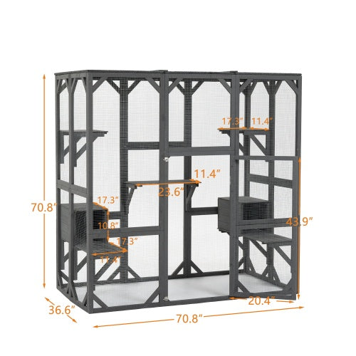 Outdoor Cat House Wooden Cat Cage Hood - Large Cat Cage With Jump Platform And Apartment