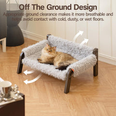 MEWOOFUN Elevated Pet Bed - Raised Cat & Small Dog Couch With Washable Cover & Non-Slip Base, Supports 44 Lbs For Indoor Outdoor Use Plush Grey