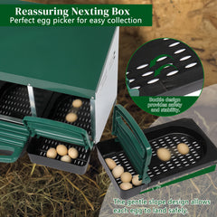 2 Compartments 54x52x47cm Pitched Roof House Iron-plastic Green Chicken Feeding Trough