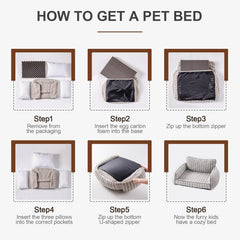 Mewoo Orthopedic Cat Couch For Indoor Cats - 26x19x11.8 Inch Pet Bed With Removable Washable Cover & Non-Slip Bottom, Small Dog Bed For Puppies, Brown