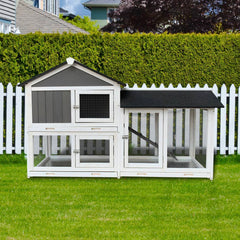 Removable Tray Ramp Wooden Outdoor Rabbit Hutch With Running Cage