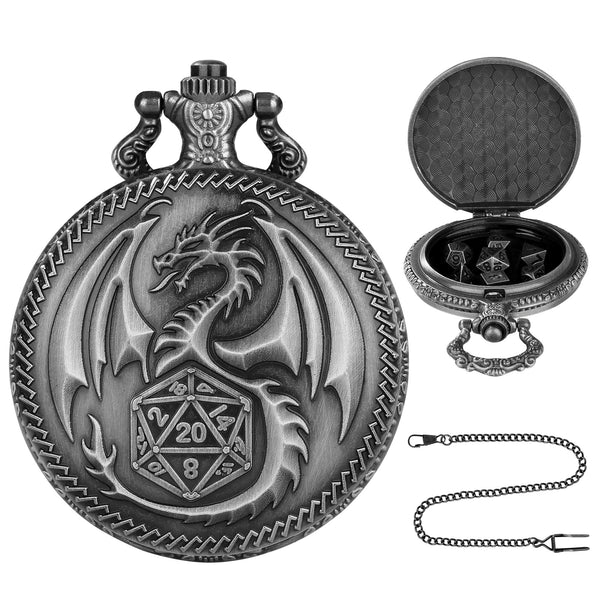 Creative Thick Chain Pocket Watch Set, Equipped With 7 Mini DND Game Polyhedral Metal Dice Tabletop Role-playing Game Dice, Enhancing RPG Gaming Experience And Providing Players With Unique Gifts