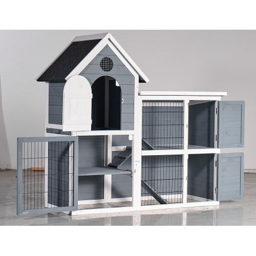 Large Outdoor Chicken Coop Cage Weatherproof 2-Story Chicken Coop  Rabbit Hutch, Wooden Indoor Outdoor Pet House With No-Leak Tray, Waterproof Roof  Pull-Out Tray 50.98 Lx 48.23 H, Grey, Blue