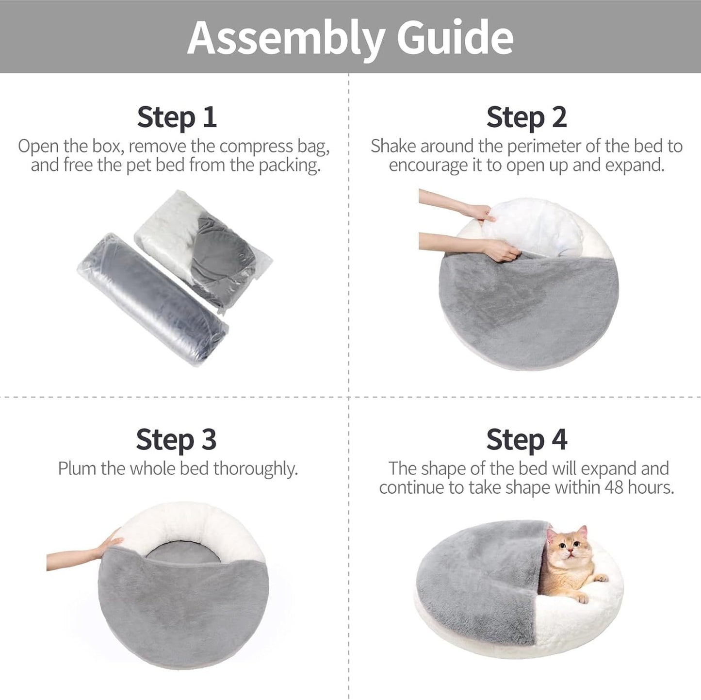 MEWOOFUN Enclosed Cat Bed Cave - Washable Pet Bed With Blanket & Non-Slip Base For Cats & Small Dogs 22'' X 22'', White