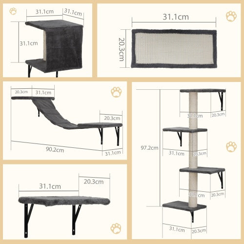5 Pieces Of Multi-storey Wall-mounted Indoor Cat Tree Furniture With Scratch Board