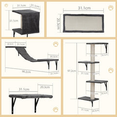 5 Pieces Of Multi-storey Wall-mounted Indoor Cat Tree Furniture With Scratch Board