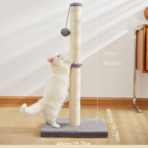 Durable Sisal Rope With Hanging Ball Toy Cat Scratching Post Indoor Space Saving Stable Base Promote Cat Claw Health And Fun Exercise