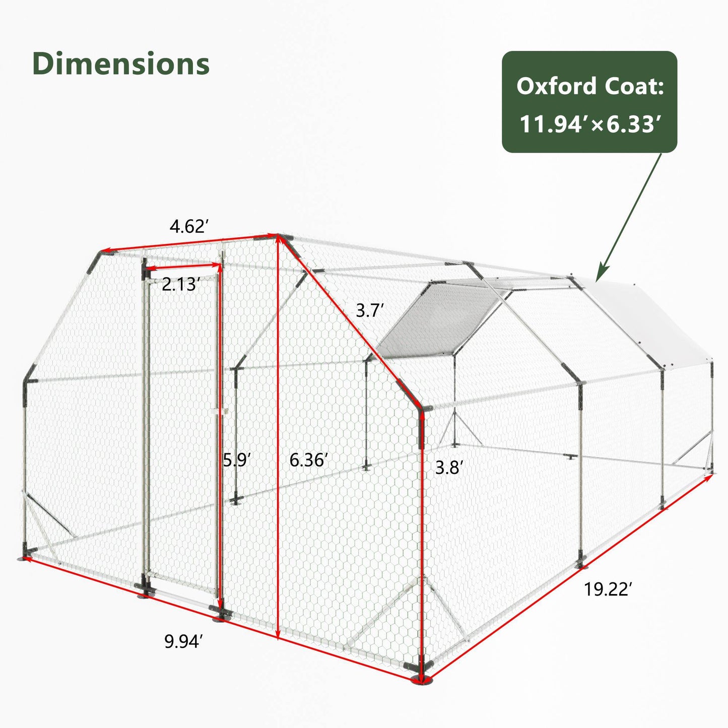 Galvanized Metal Walk-in Chicken Coop Cage With Poultry Run Hutch Hen House