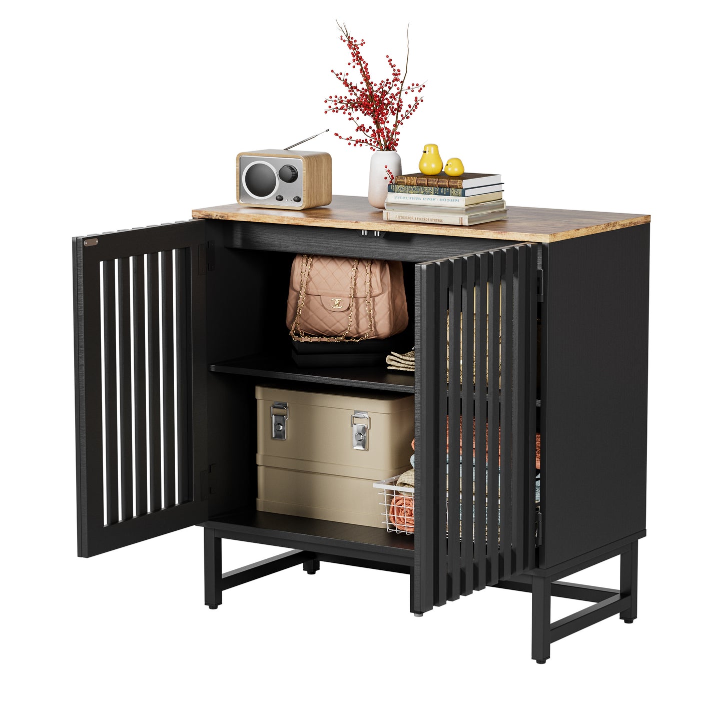 Cabinet With Flat Noodles Grating Stripe Door