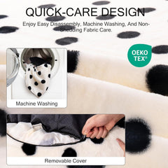 MEWOOFUN Donut Cat Bed For Indoor Cats - 23 Inch Round Washable Pet Bed With Non-Slip Bottom, Plush Fluffy Small Dog Bed For Puppies & Kittens, Black Dot