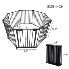 200 Adjustable Safety Gate 8 Panels Play Yard Metal Doorways Fireplace Fence Christmas Tree Fence Gate For House Stairs Gate Prohibited Area Fenc