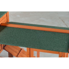 Large Wooden Rabbit Hutch, Outdoor Bunny Cage With Spacious Run, Waterproof Asphalt Roof, Pull-Out Tray And Ramp, Fir Wood Pet House For Rabbits, Chickens And Small Animals  Brown Green