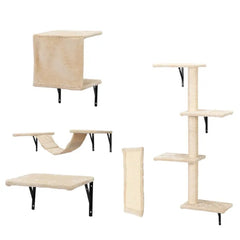 5 Pcs Wall Mounted Cat Climber Set  Floating Cat Shelves And Perches  Cat Activity Tree With Scratching Posts  Modern Cat Furniture