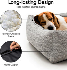 MEWOOFUN Medium Dog Bed - 31.5x23.6x9.5 Inch Washable Rectangle Pet Bed With Warming & Calming Features, Anti-Slip Bottom For Puppies