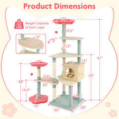61 Inch Multi-Level Aesthetic Floral Kitten Tower With Flower-Shaped Padded Perch