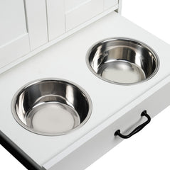 Dog Feeding Station, Dog Food Storage Cabinet With Hidden Dog Bowls, Adjustable Panel, Hooks, For Medium Sized Dogs, White
