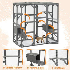 Outdoor Cat House Wooden Cat Cage Hood - Large Cat Cage With Jump Platform And Apartment