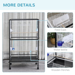 PawHut 54 Extra Large Portable Rolling Iron Aviary Flight Bird Cage And Accessories