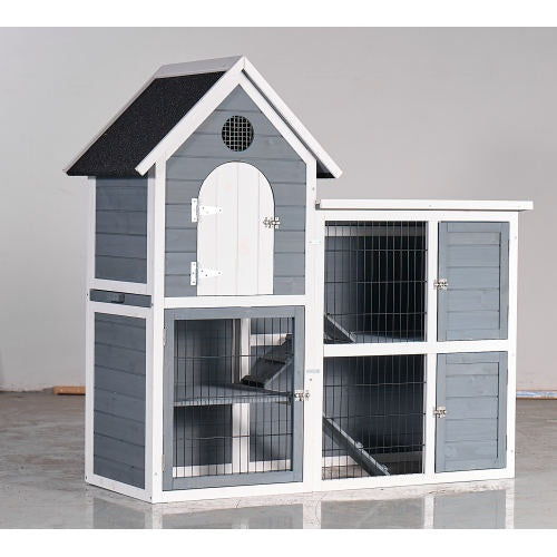 Large Outdoor Chicken Coop Cage Weatherproof 2-Story Chicken Coop  Rabbit Hutch, Wooden Indoor Outdoor Pet House With No-Leak Tray, Waterproof Roof  Pull-Out Tray 50.98 Lx 48.23 H, Grey, Blue