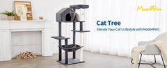 60 InchMulti-Level Cat Tree For Indoor Cats With Plush Hammock, Cozy Cat House, Scratching Post, Top Perch And Two Hanging Balls