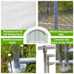 Large Chicken Coop Metal Chicken Run With Waterproof And Anti-UV Cover, Dome Shaped Walk-in Fence Cage Hen House For Outdoor And Yard Farm Use,9.84 X 13.12 X 6.56 Ft