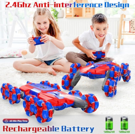 Boy Remote Control Car Gift, Spider Remote Control Car Toy, 2.4GHz 8WD Wall Mounted Remote Control Car, Suitable For Children's Gesture Sensing Remote Control Stunt Car, With Lighting And Music