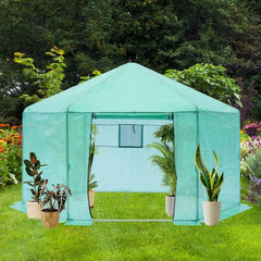 Walk-in Greenhouse Hexagonal Upgrade Reinforced Frame Heavy Duty Plastic Greenhouse Reinforced Thickened Waterproof Insulation 13.1x8.6 Ft