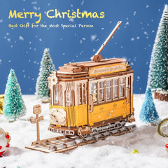 ROBOTIME 3D Puzzle Tram Car Wooden Model Kits For Adult To Build Your Own Laser Cut Jigsaw Building Construction Crafts Kits And Best Birthday Gifts TG505