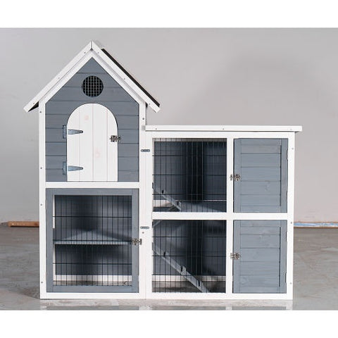 Large Outdoor Chicken Coop Cage Weatherproof 2-Story Chicken Coop  Rabbit Hutch, Wooden Indoor Outdoor Pet House With No-Leak Tray, Waterproof Roof  Pull-Out Tray 50.98 Lx 48.23 H, Grey, Blue