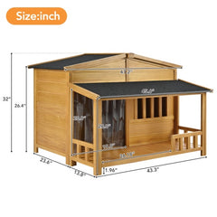 GO 47.2 Wooden Dog House, Outdoor & Indoor Dog Crate, Pet Kennel With Porch, Solid Wood, Weatherproof, Medium, Nature