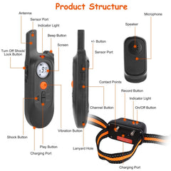 1Pc 984FT Dog Training Collar IP65 Waterproof Pet Beep Vibration Electric Shock Collar 3 Channels Rechargeable Transmitter Receiver Trainer With Recording Safety Keypad Lock